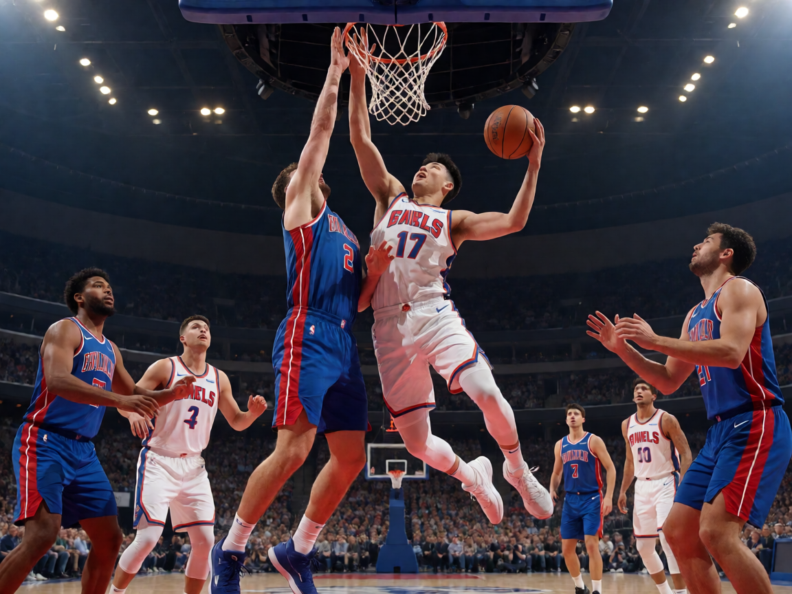 NBA篮球比赛现场，球员激烈对抗画面